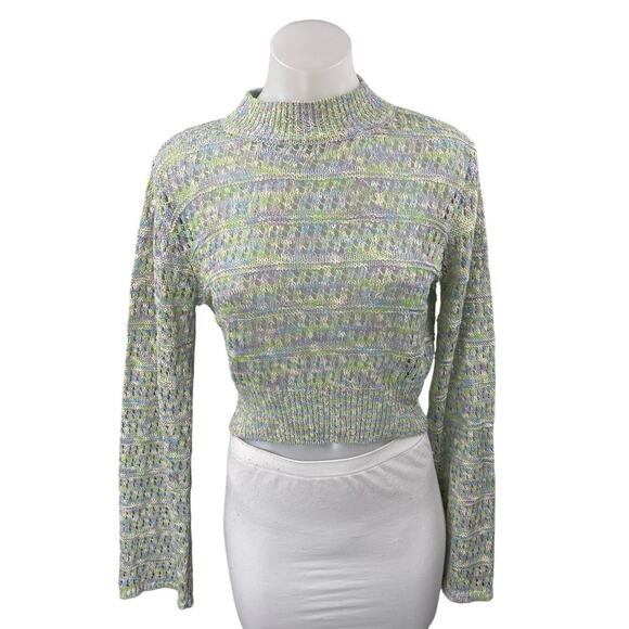 Zara Women Green Purple Knit Long Sleeve Mock Neck Cropped Sweater Top Size M - Picture 1 of 4